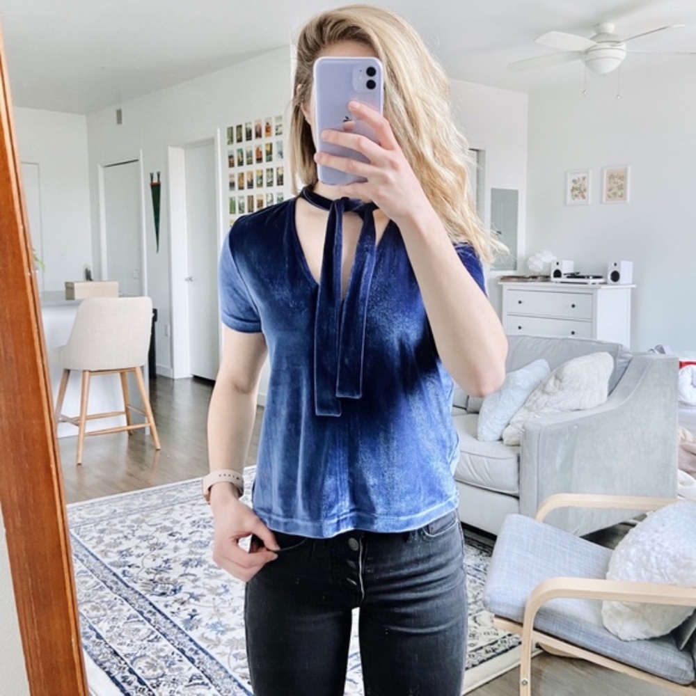 🌟XXS Madewell Velvet Tie Neck Top in Nightfall